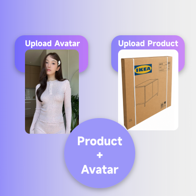 Produto e avatar permanecem fixos em cada quadro