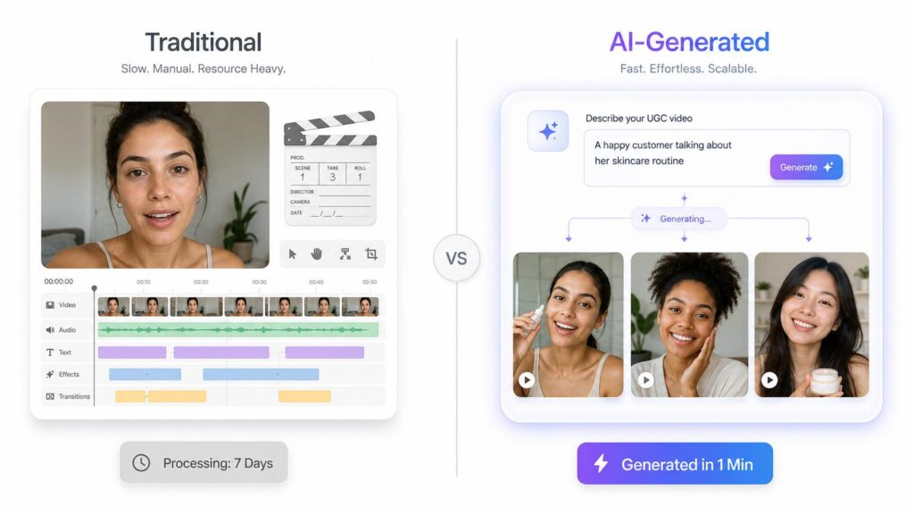 Traditional Creator UGC vs AI-Generated UGC Style Ads