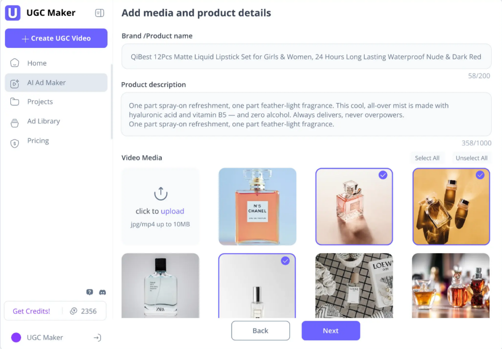UGC Maker: Generates multiple ad variations from one script