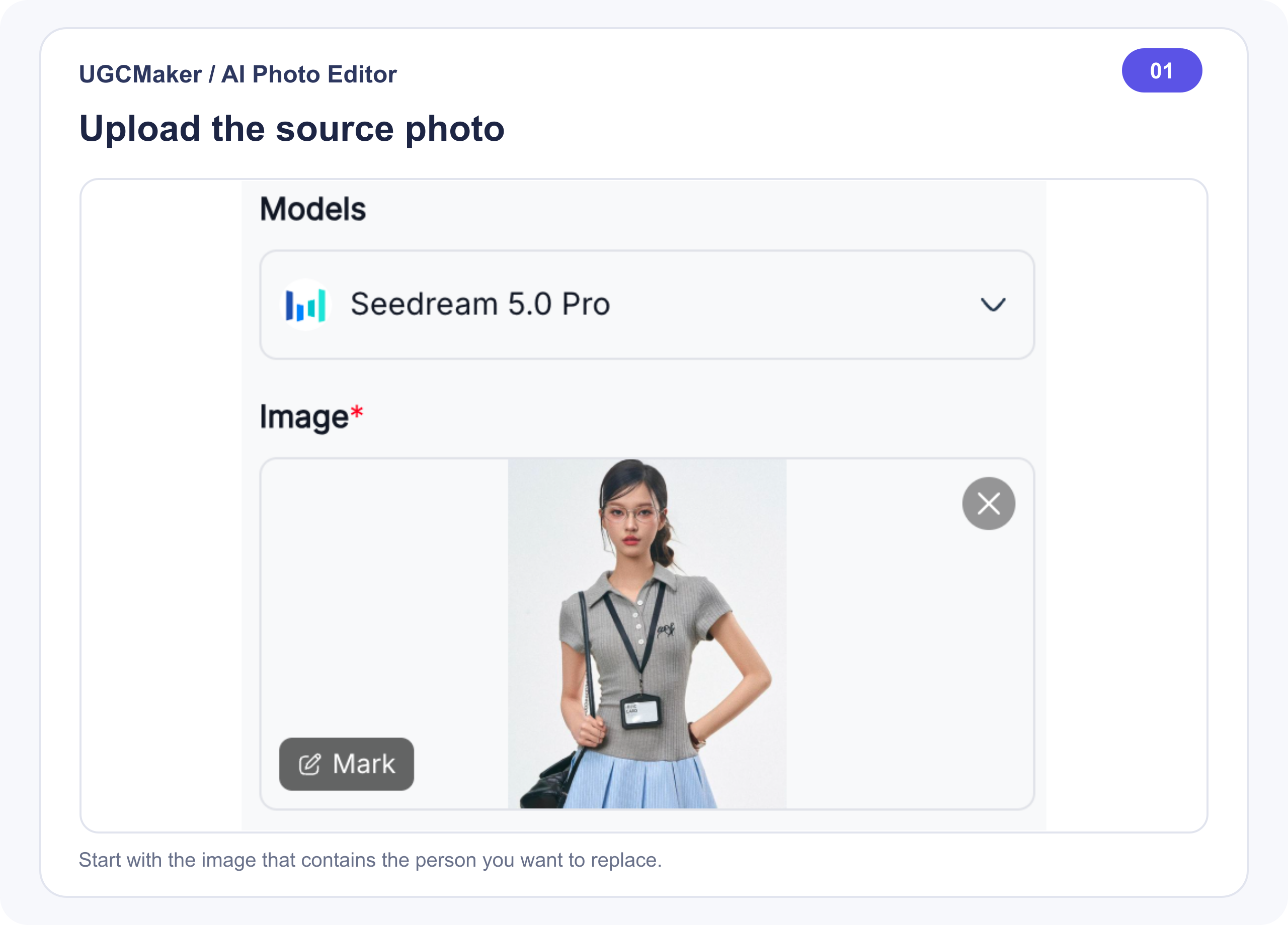 Step 1: Upload the source photo to UGC Maker's AI Photo Editor