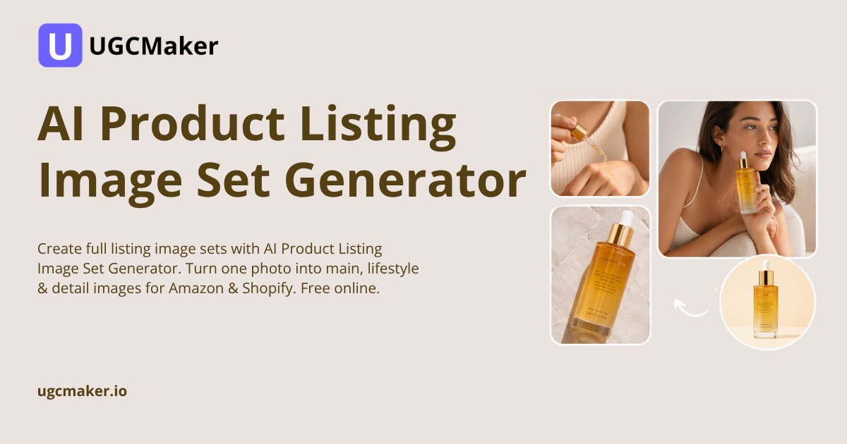 AI Product Listing Image Set Generator — turn one product photo into a complete listing image set: white-background main image, lifestyle scenes and detail shots