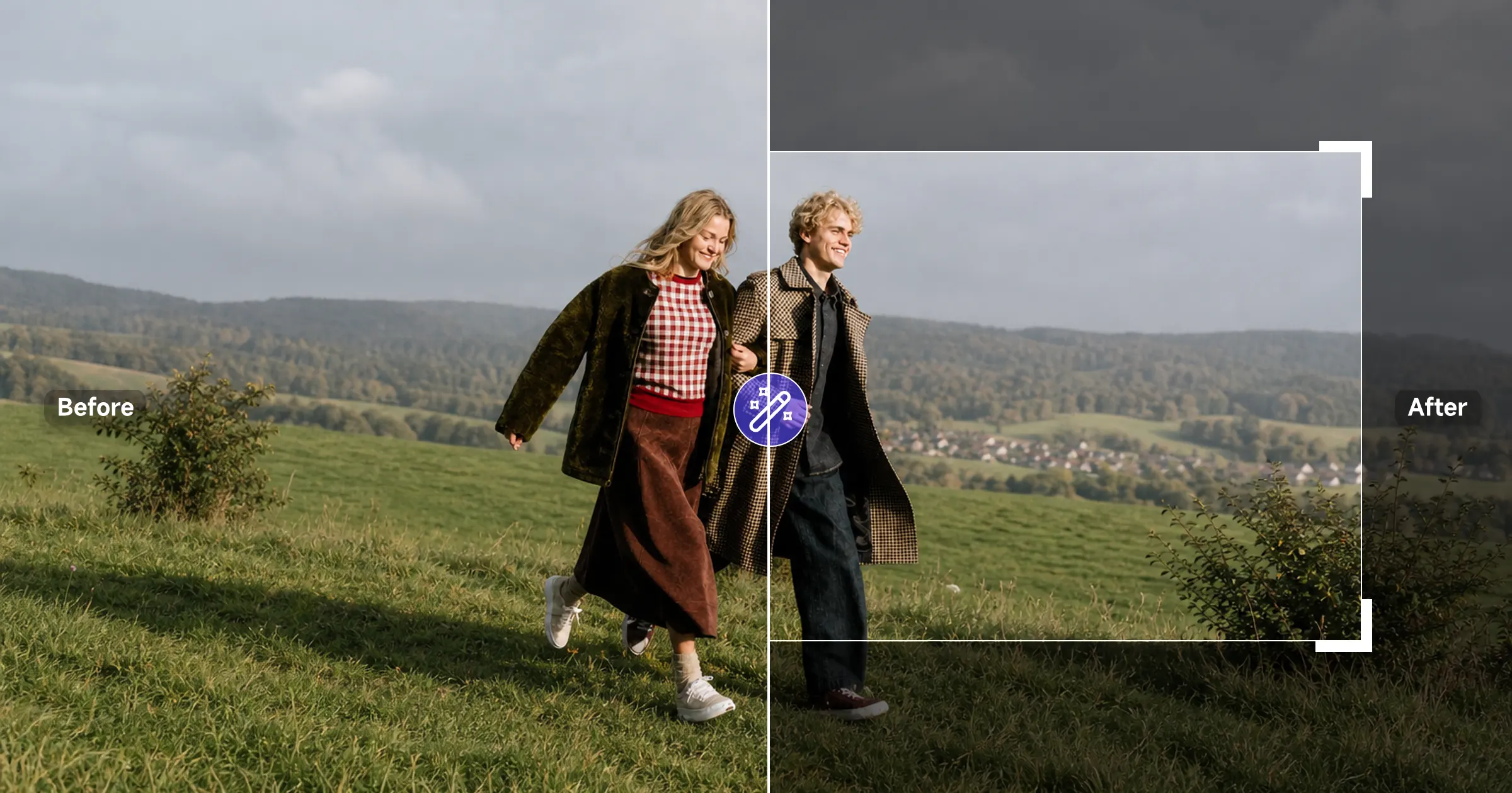 AI Image Resizer — before and after photo resizing without cropping