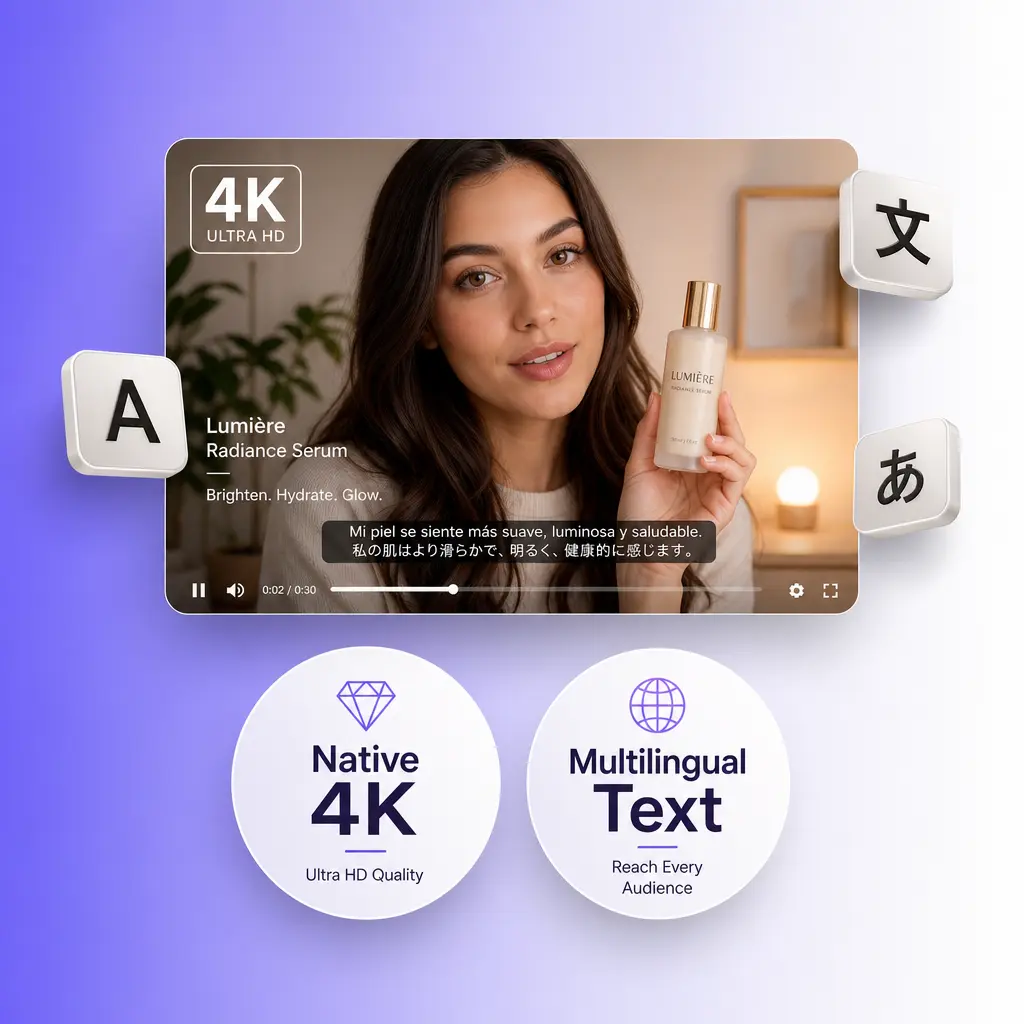4K nativo con texto en pantalla multilingüe