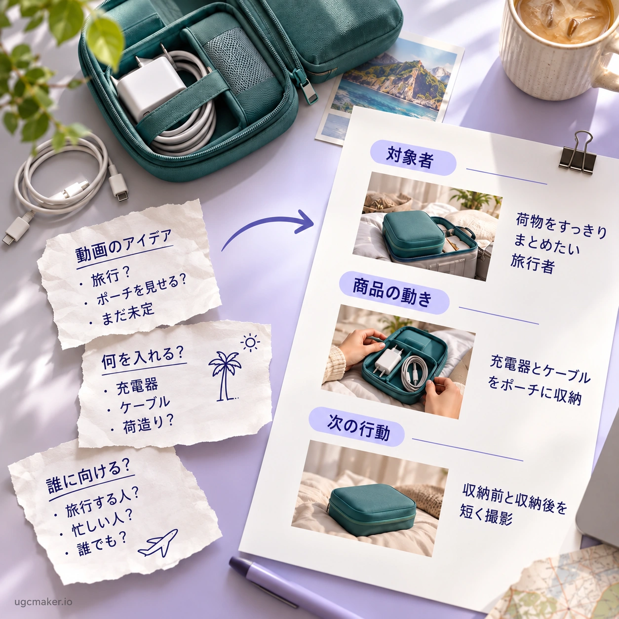 曖昧な動画メモから対象者・商品の動き・次の行動を整理する日本語の説明図。