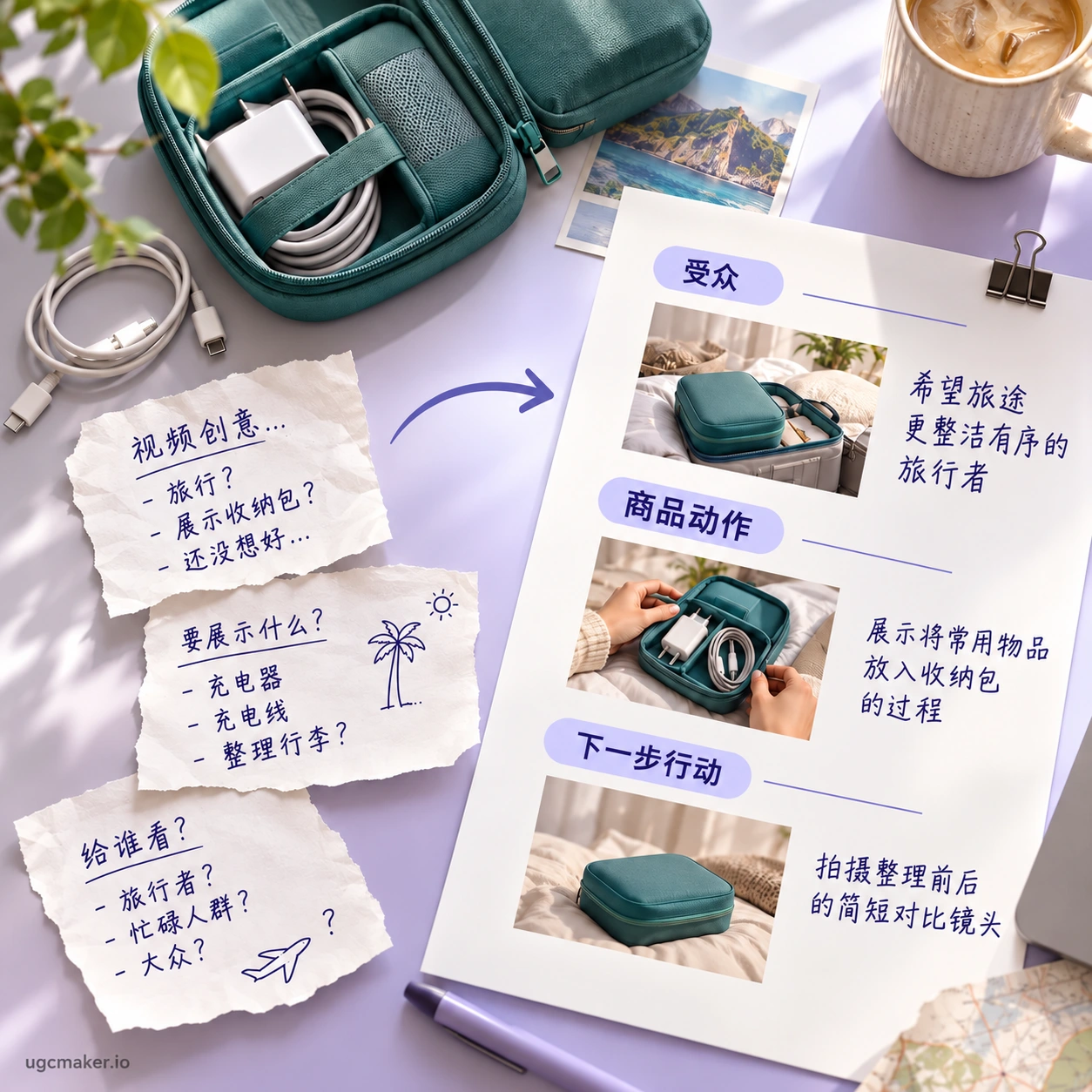把分散笔记整理成受众、商品动作与下一步行动的示意图。